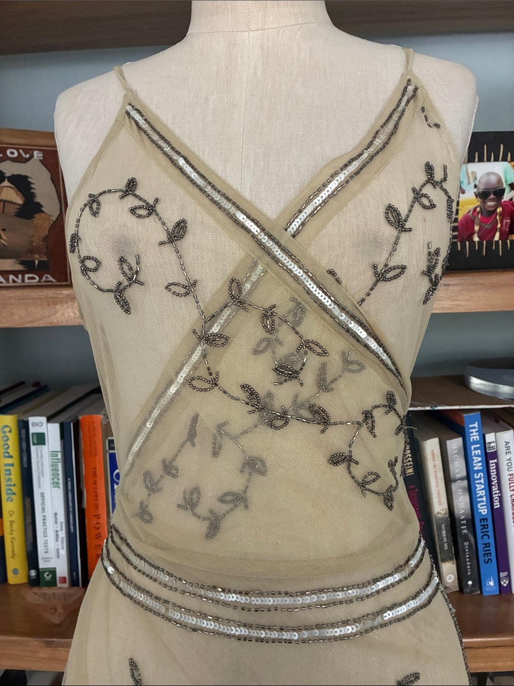 Free People Sheer Embroidered Slip Dress in Champagne - Picture 2 of 8